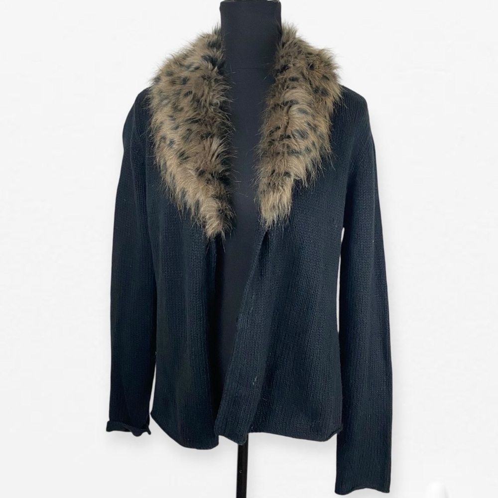 Y2K Next Era Faux Leopard Faux Fur Collar wool
Blend black sweater jacket L